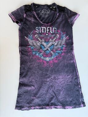 Y2K Sinful by Affliction Longline Graphic Tee M